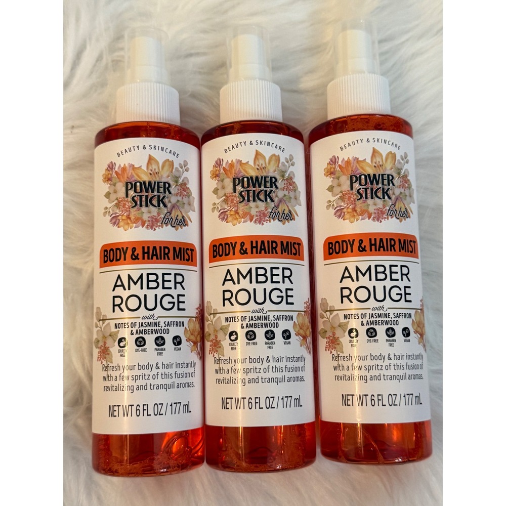 Power Stick for Her Amber Rouge Body & Hair Mist 6oz 3 Pack Jasmine Saffron